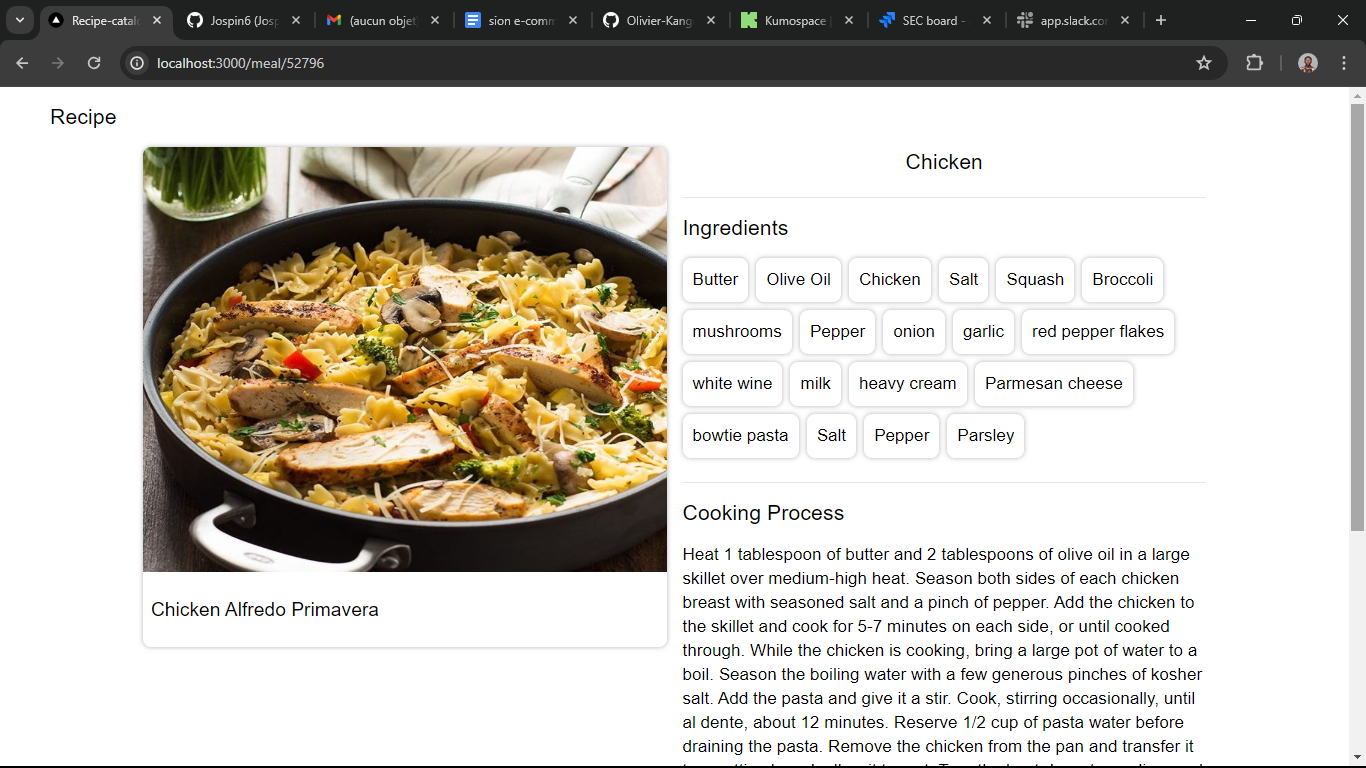 Recipe catalogue